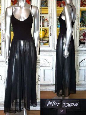 Betsey Johnson Slip Dress Vintage 90s Long Midi Sheer Black Cami Skirt Maxi M